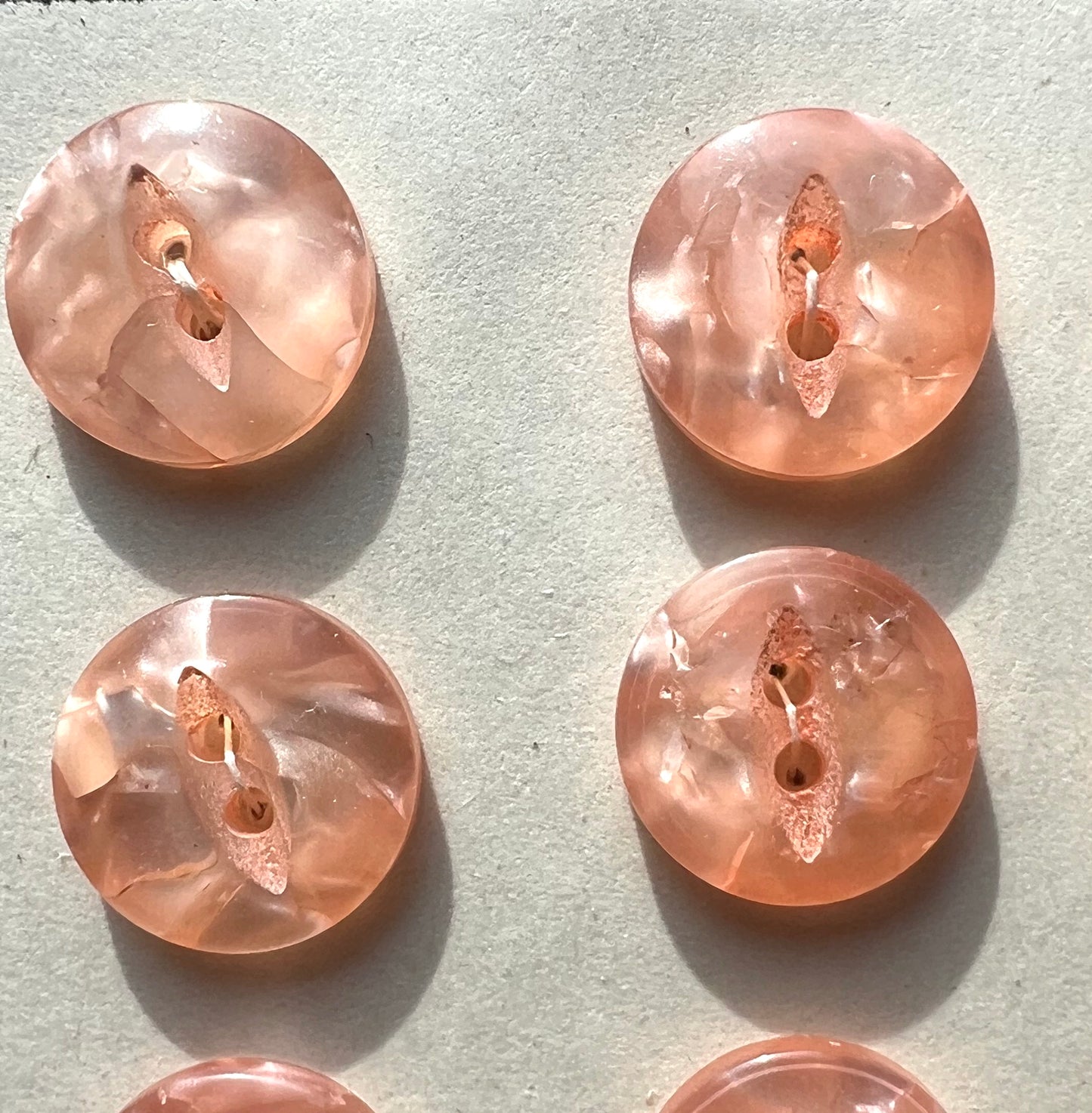 12 Shimmery Vintage Lucite Soft Peach 1cm Buttons
