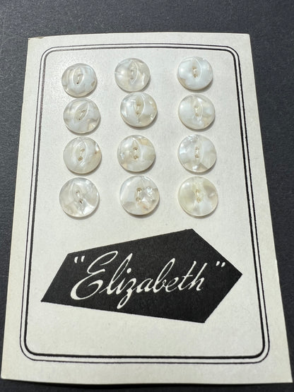 12 Shimmery Vintage Lucite White 1cm Buttons