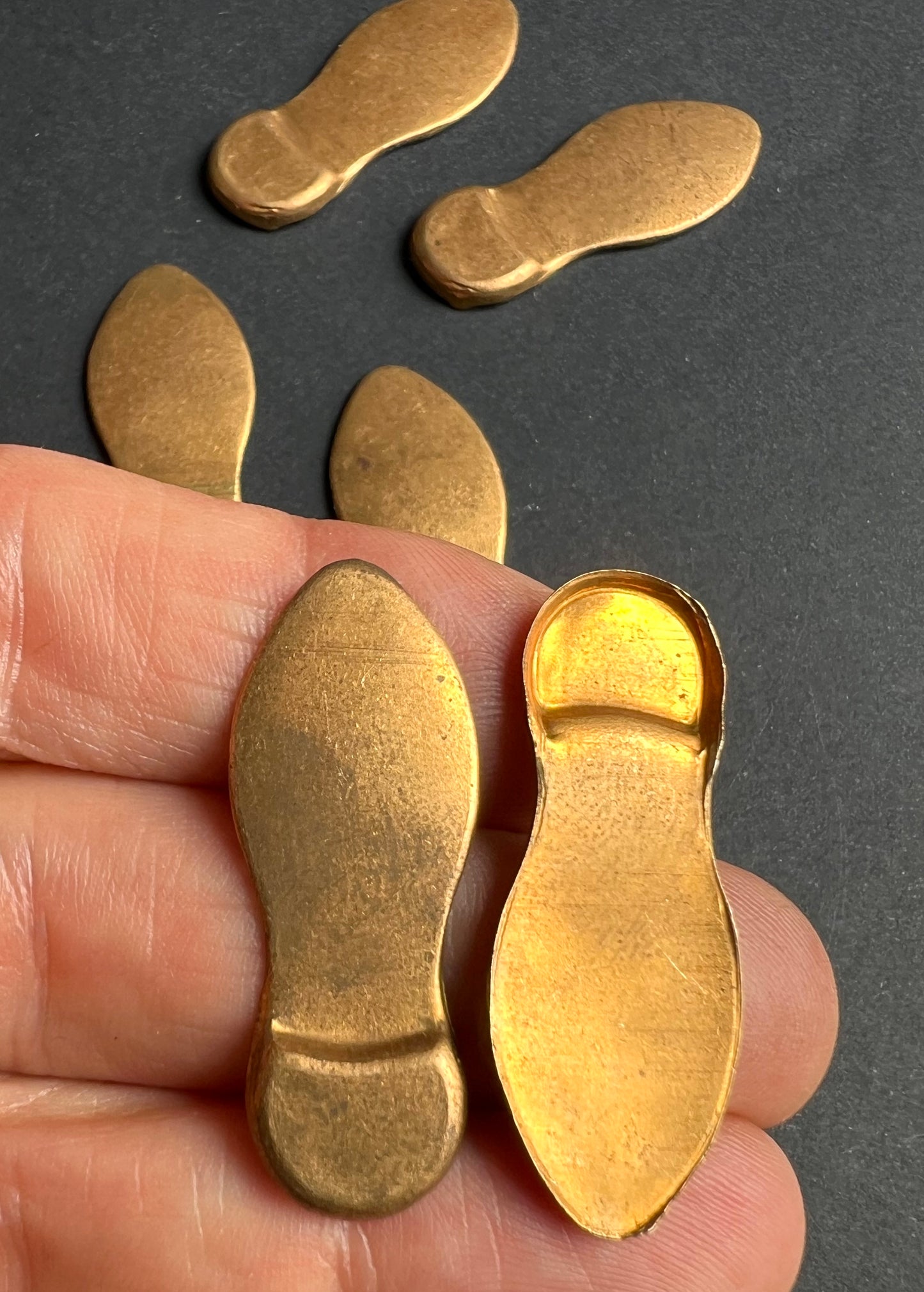 6 Vintage French Brass Shoe Sole Stampings