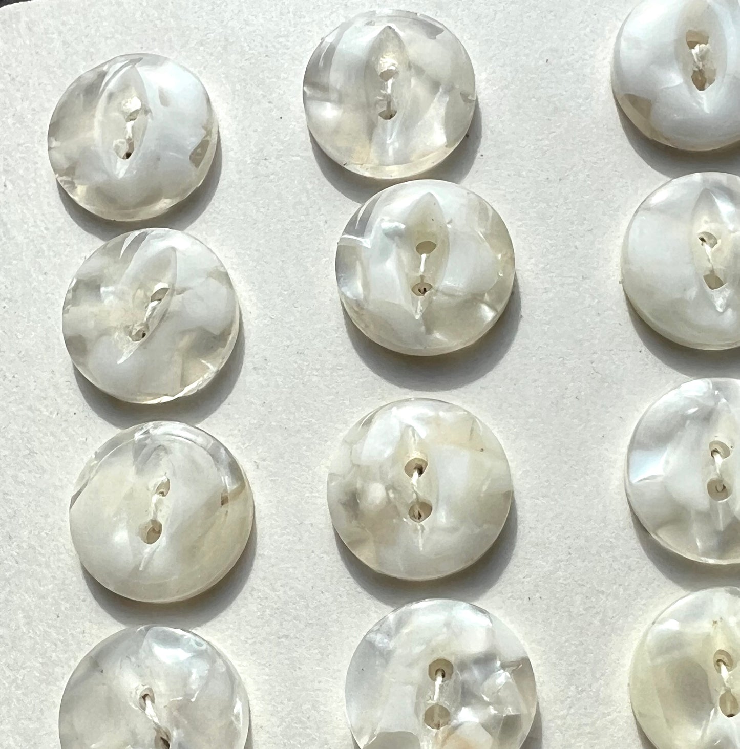 12 Shimmery Vintage Lucite White 1cm Buttons