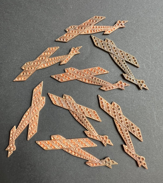 8 Vintage French Brass  Aeroplane Blanks for Jewellery etc