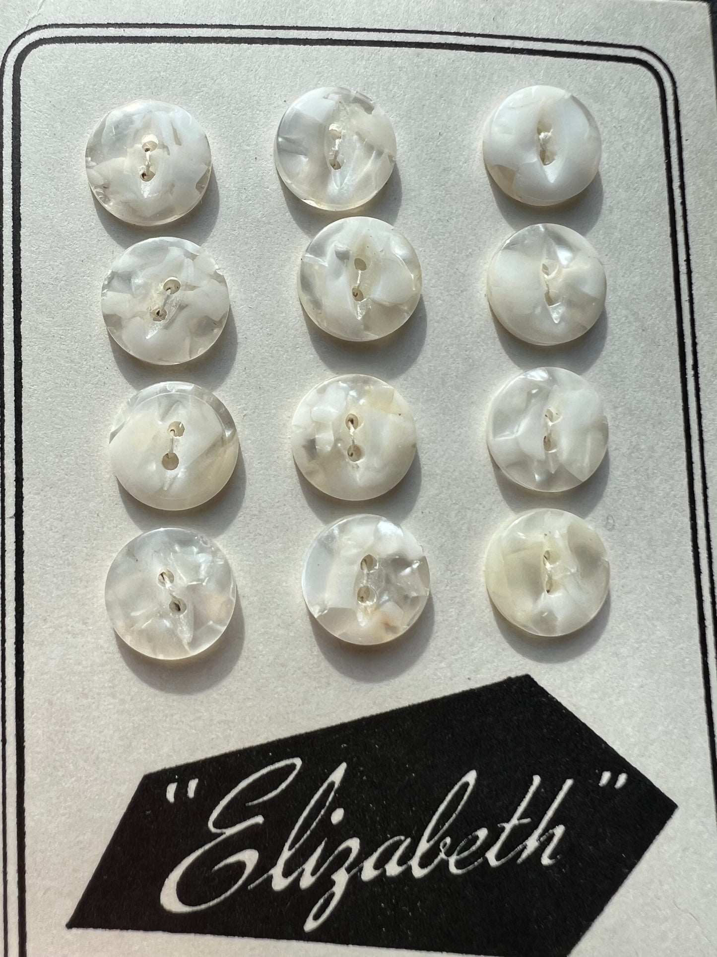 12 Shimmery Vintage Lucite White 1cm Buttons