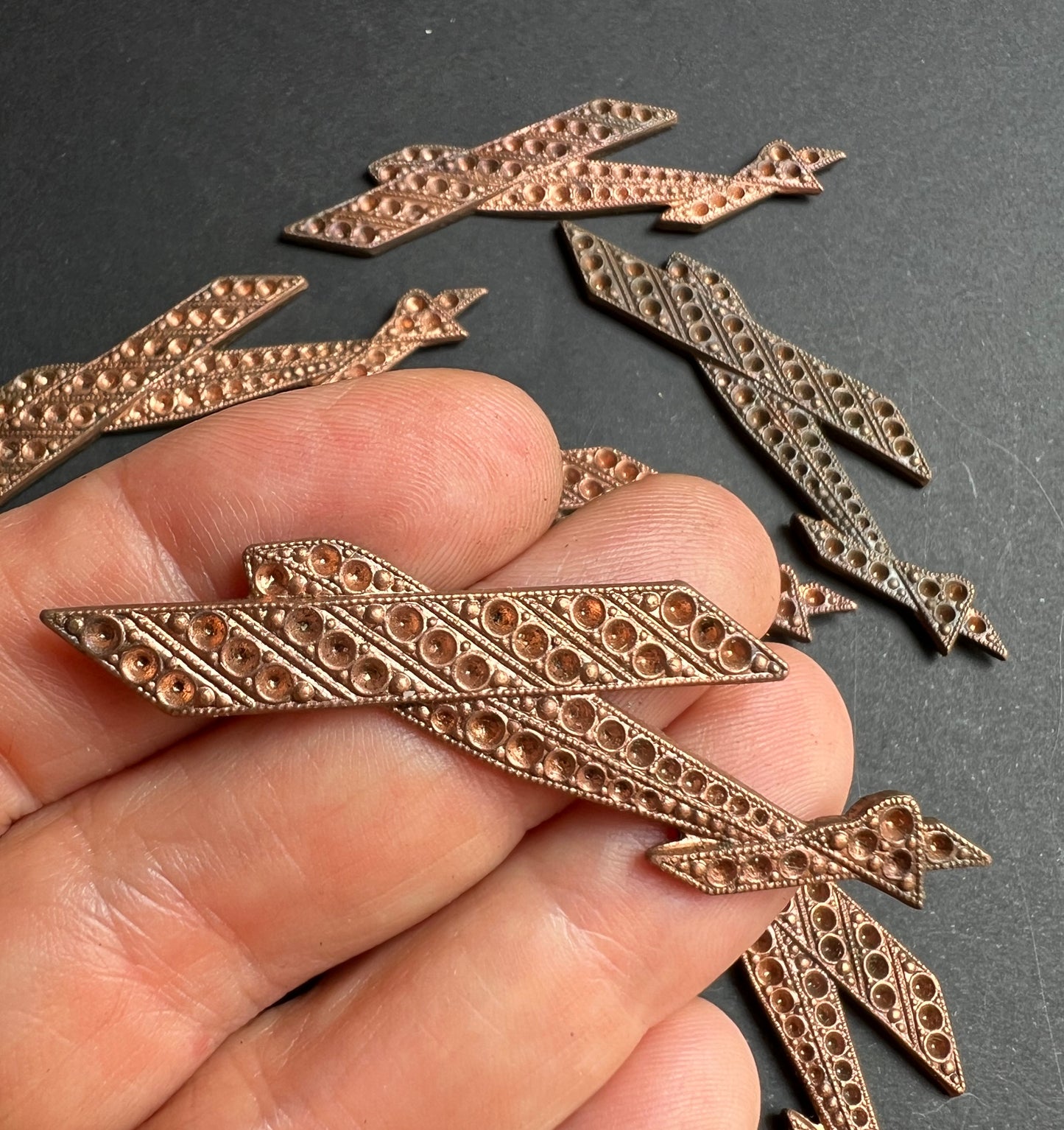 8 Vintage French Brass  Aeroplane Blanks for Jewellery etc