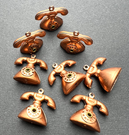 Vintage 1940s Telephone Charms with Moving Dials - 2cm wide and tall