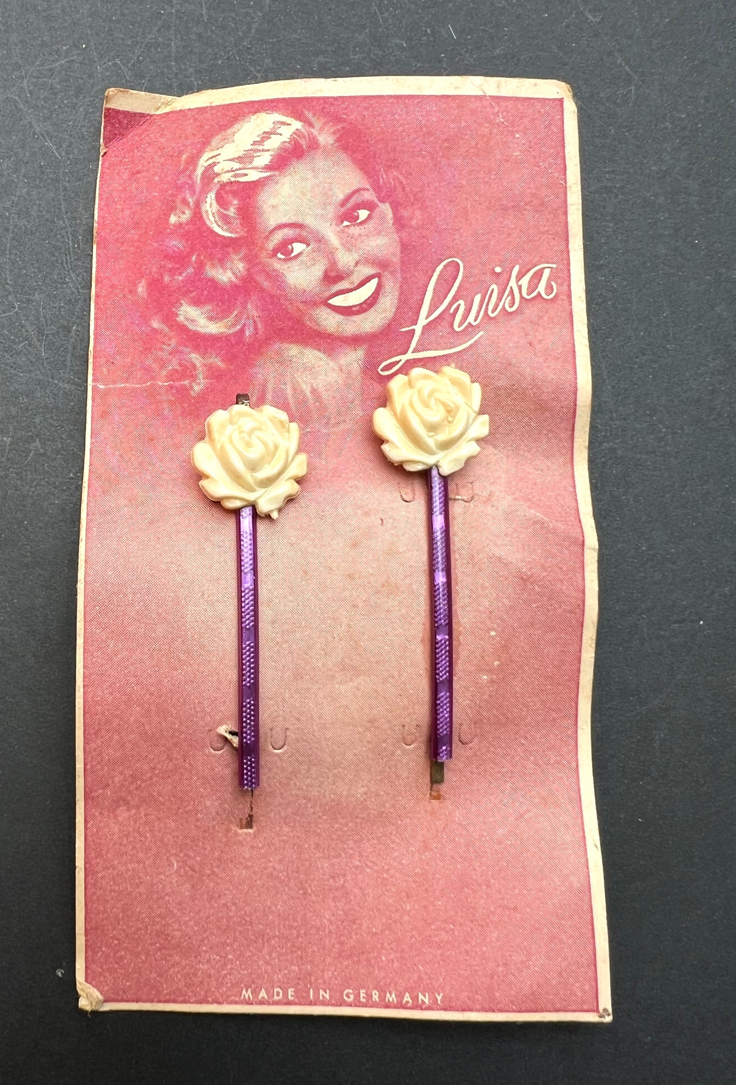 1940s LUISA Celluloid Flower Hairslides - Made in Germany