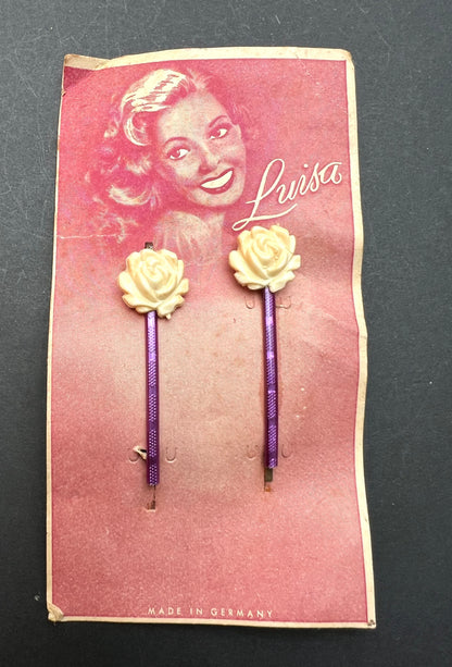 1940s LUISA Celluloid Flower Hairslides - Made in Germany