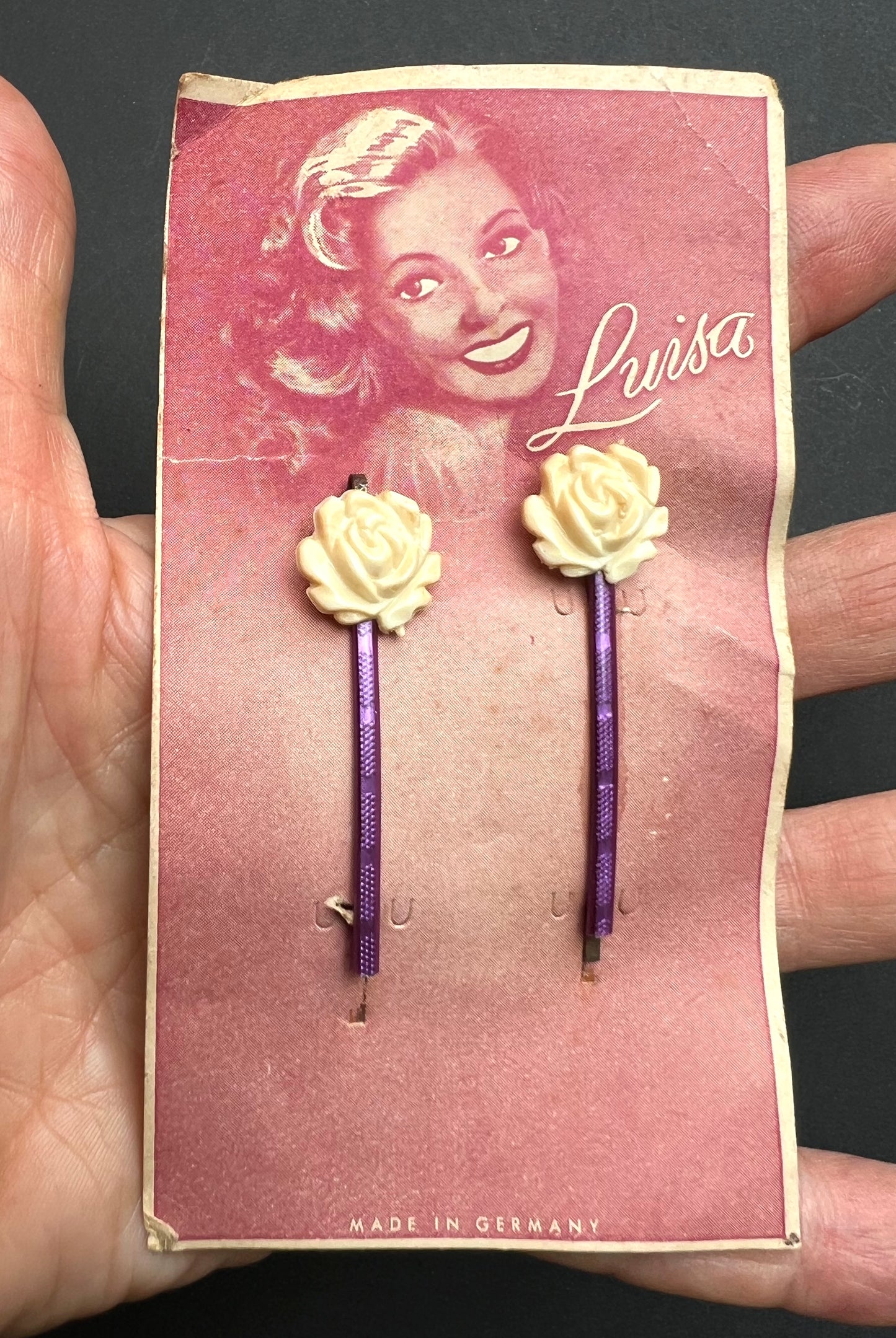 1940s LUISA Celluloid Flower Hairslides - Made in Germany