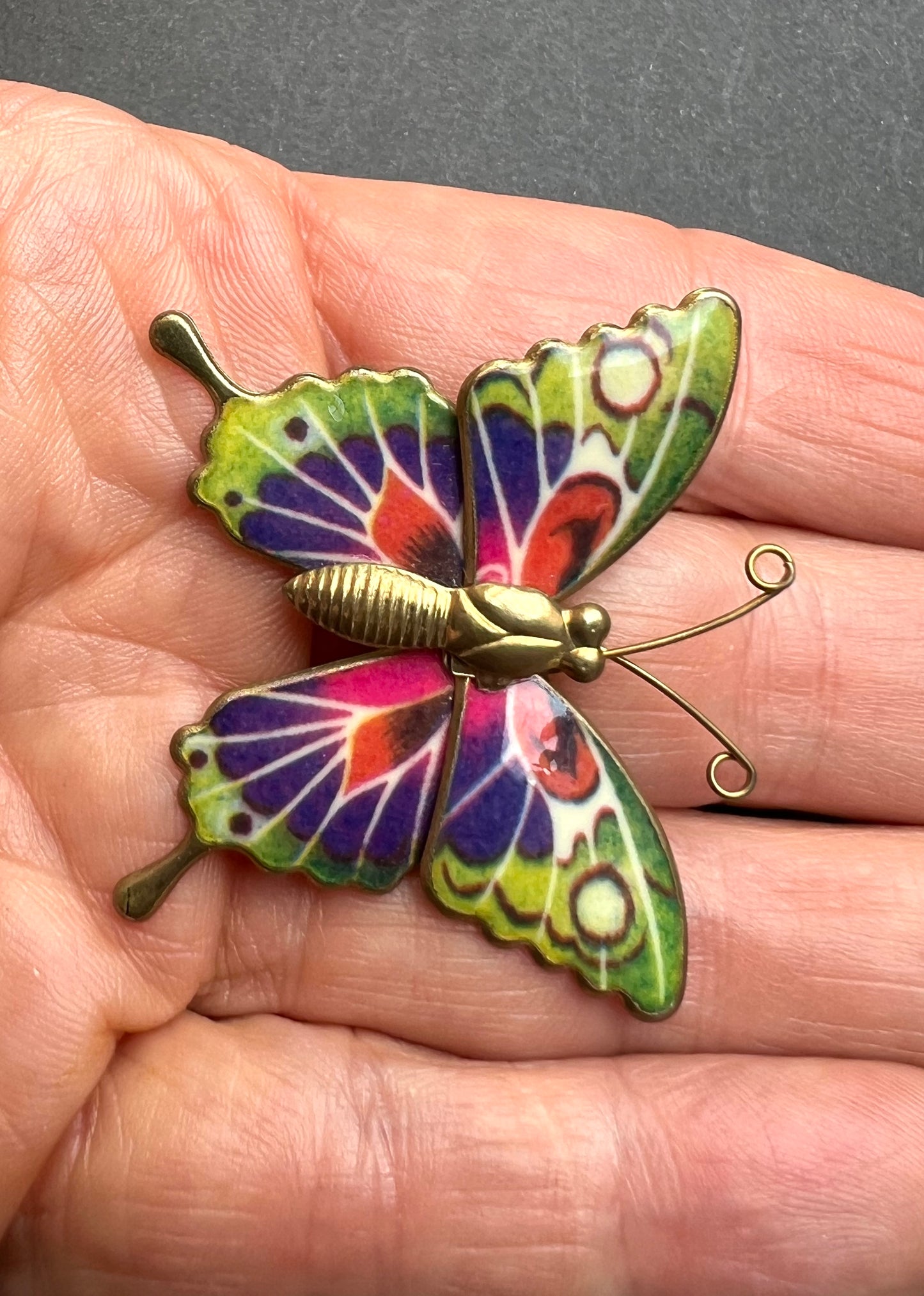 Happy 1970s Enamel Butterfly Brooch