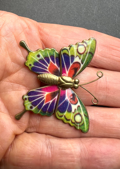 Happy 1970s Enamel Butterfly Brooch