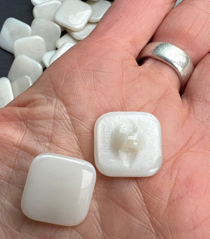 1 Gross (144) of Big 1.7cm Square White Vintage Glass Buttons.