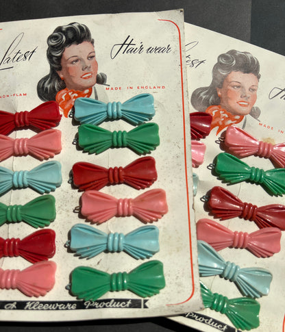 Grubby 1940s Shop Display Card of LATEST HAIR WEAR Bow Hair Grips MADE IN ENGLAND