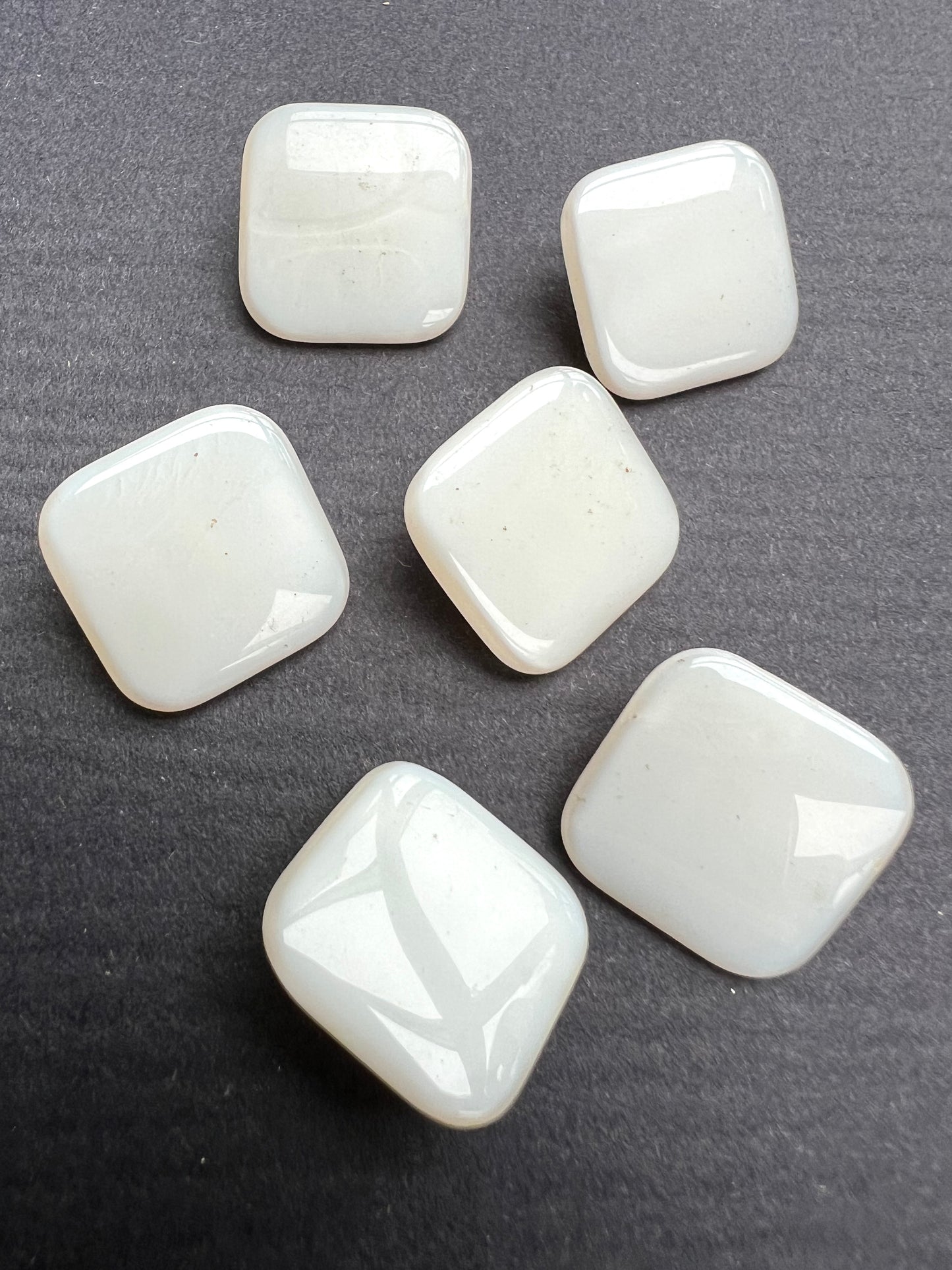 1 Gross (144) of Big 1.7cm Square White Vintage Glass Buttons.