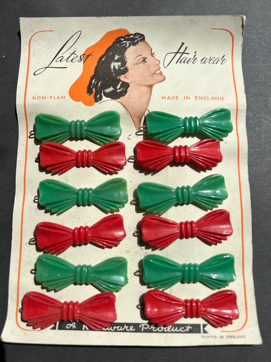 1940s Shop Display Card of LATEST HAIR WEAR Bow Hair Grips MADE IN ENGLAND