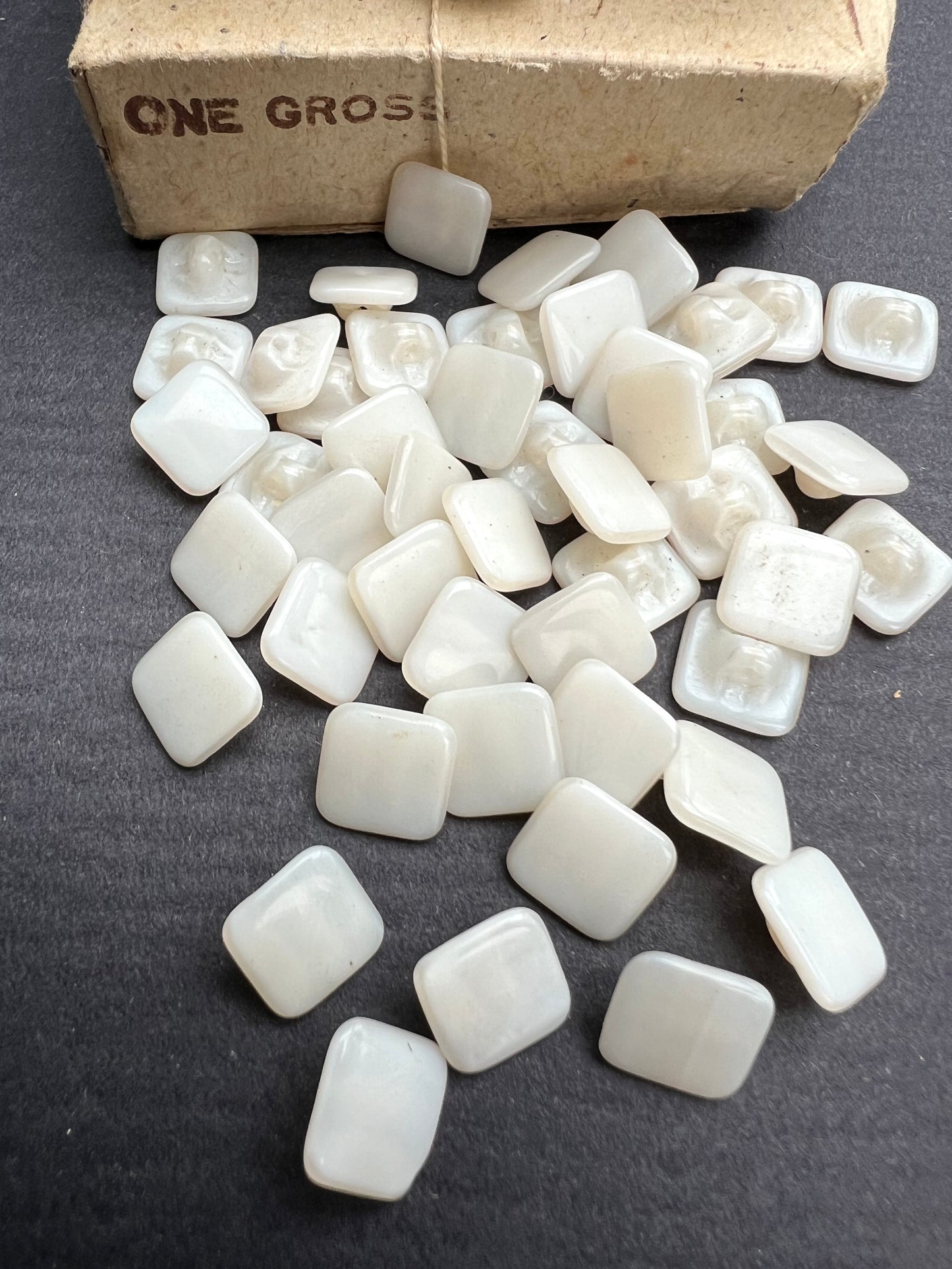 Wholesale 1 Gross (144) of Vintage 1cm Square White Glass Buttons.