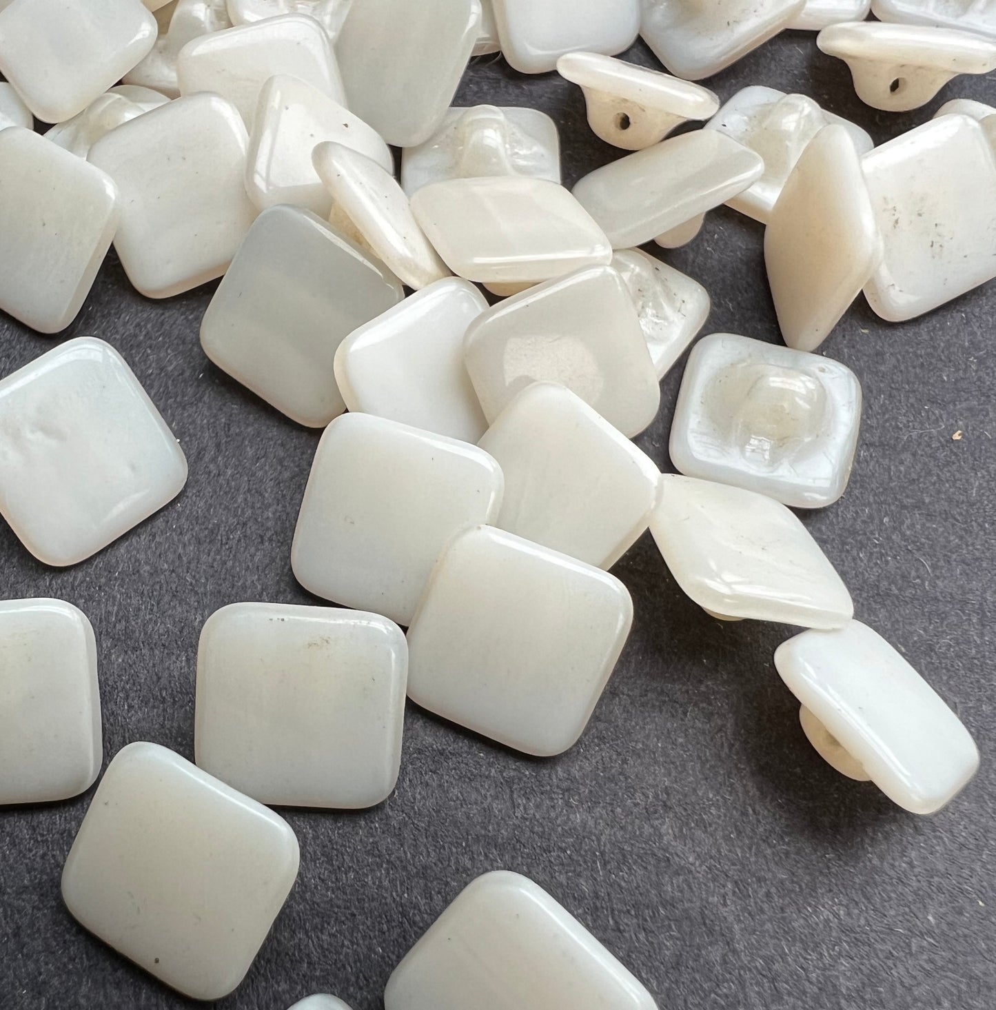 6 x 1.4cm Square  White Vintage Glass Buttons