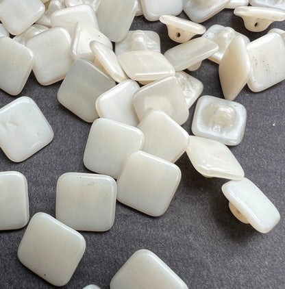 6 x 1.4cm Square  White Vintage Glass Buttons