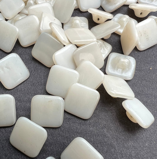 6 x 1.4cm Square  White Vintage Glass Buttons