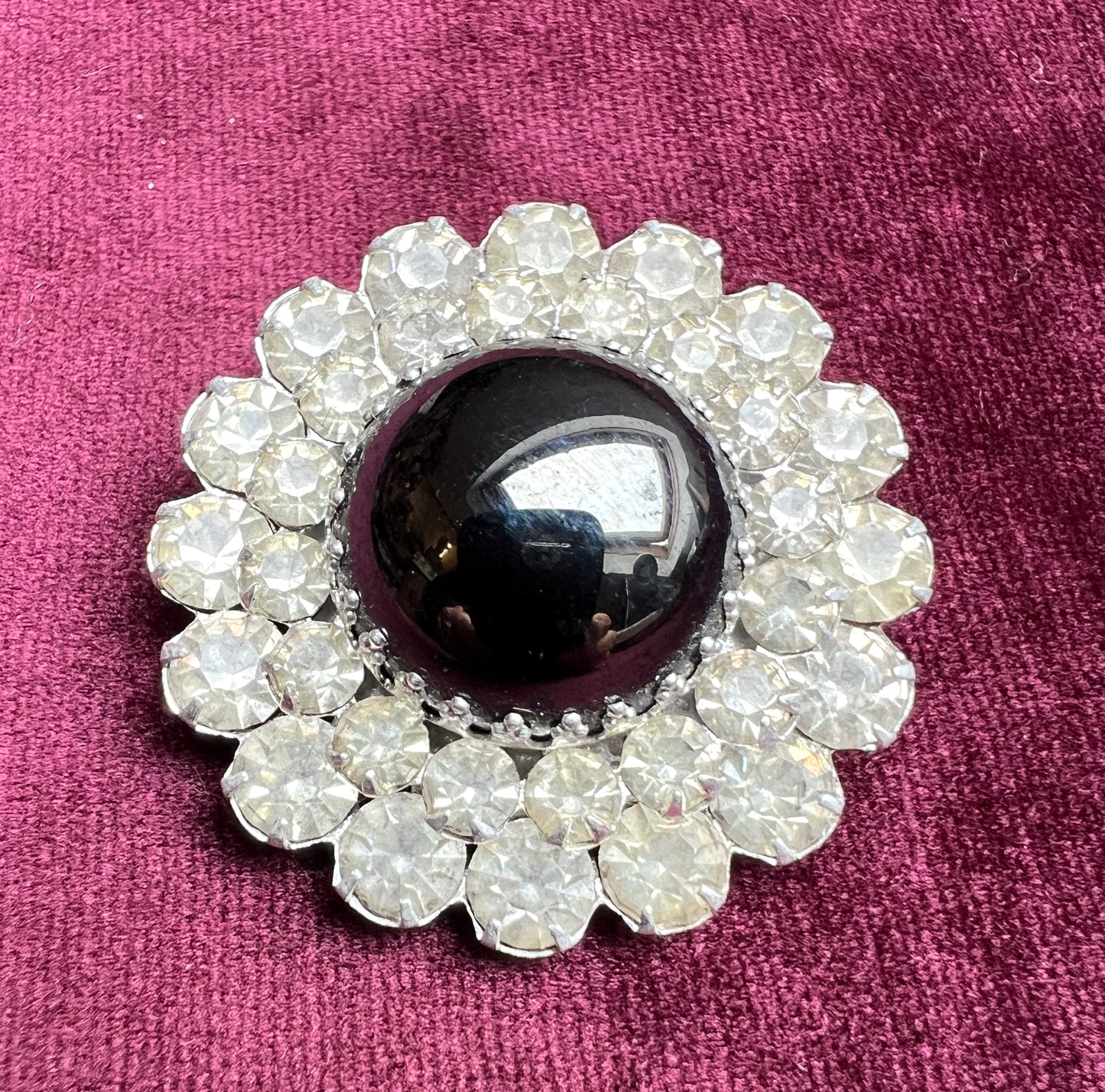 Shiny Sparkly Black Glass and Crystal Vintage Brooch