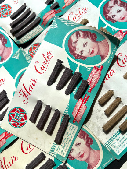 8 Cards of 1930s  Flexible Fabric Covered Hair Curlers - All Slightly Foxed