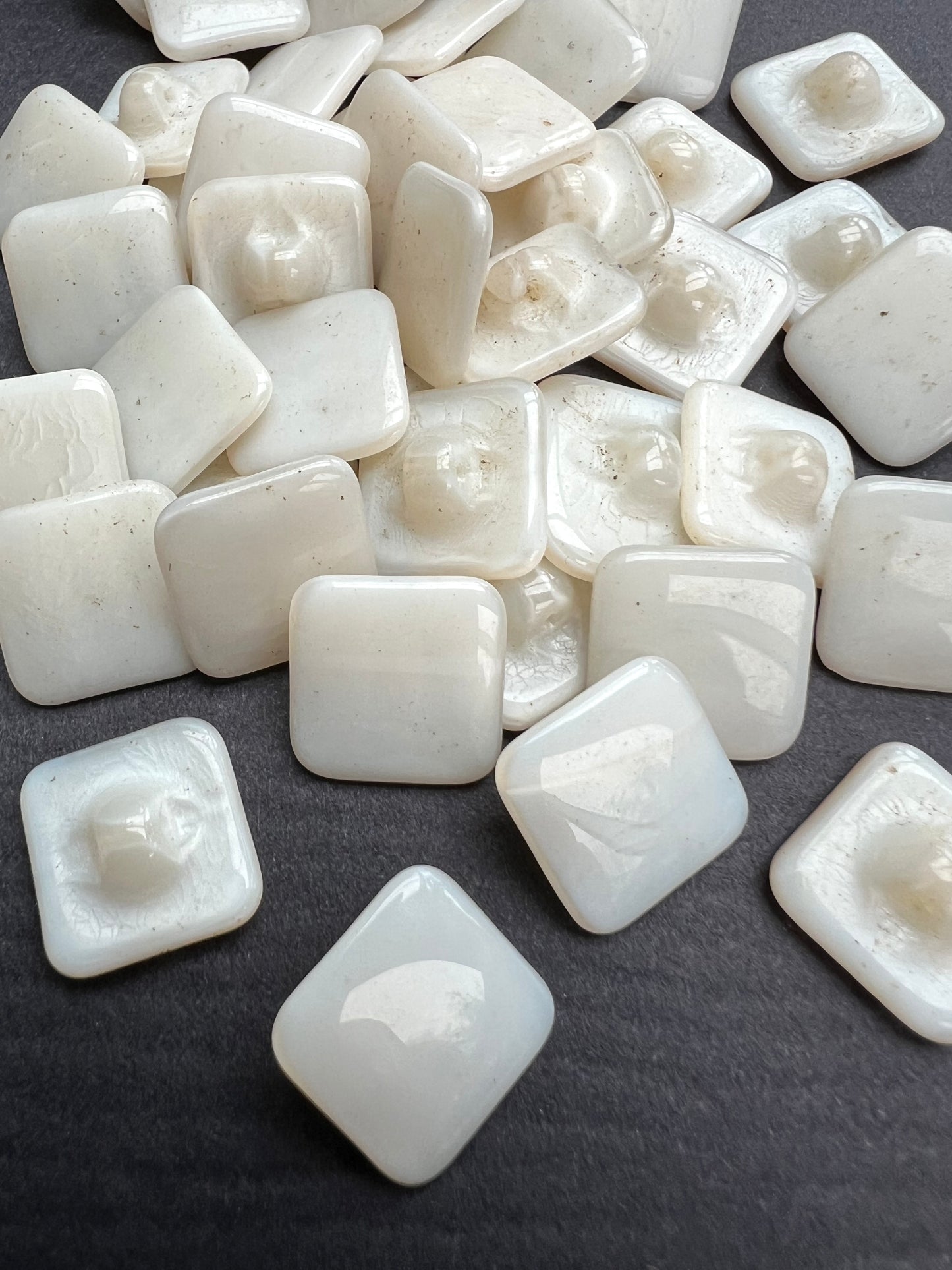 Wholesale 1 Gross (144) of Vintage 1.4cm Square White Glass Buttons.