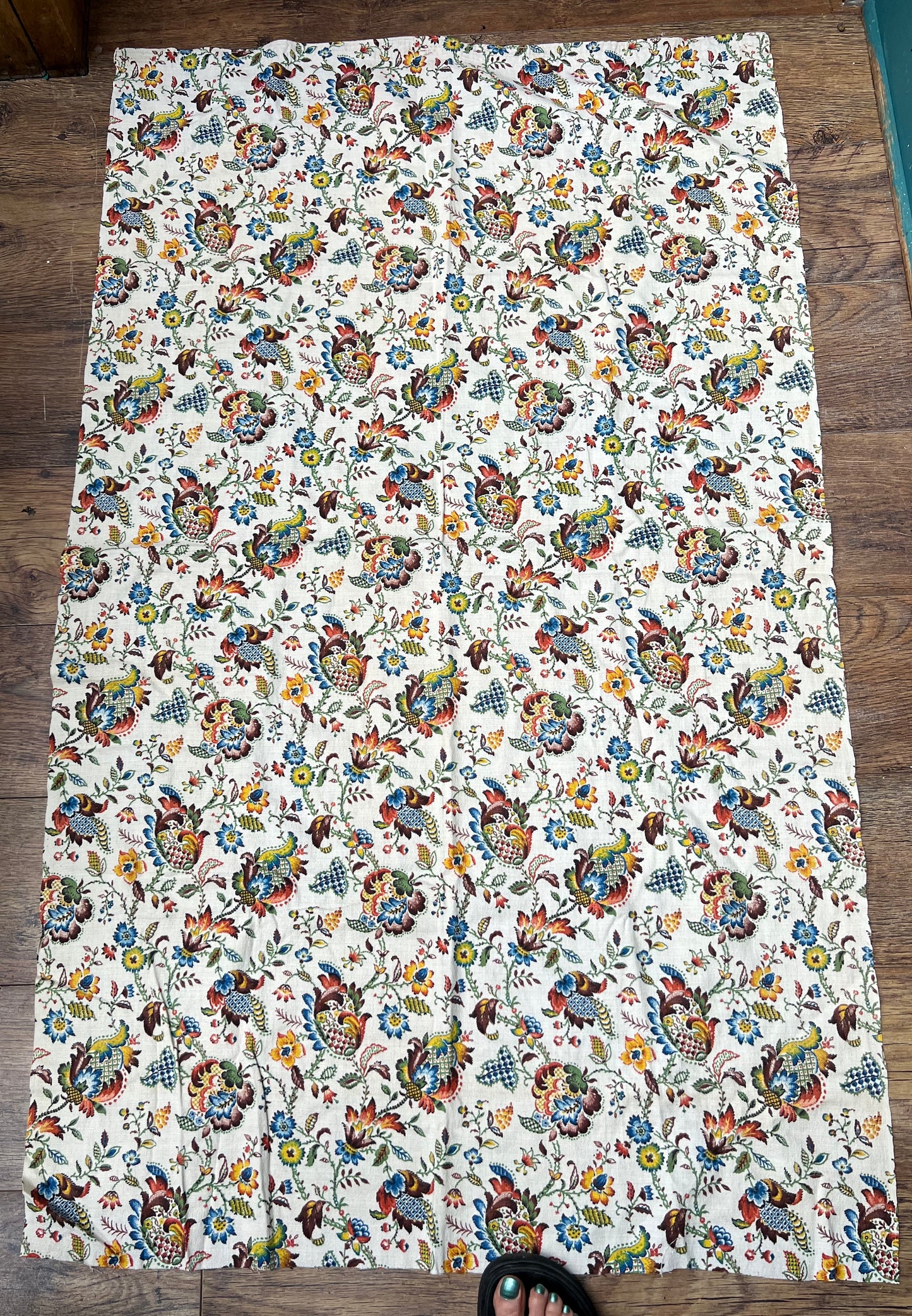 Mid Century European Crewel Style Print Slub Linen  34" x 57"