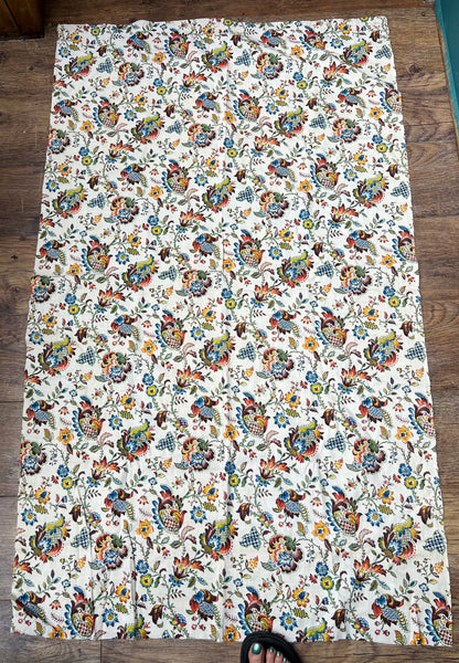 Mid Century European Crewel Style Print Slub Linen  34" x 57"