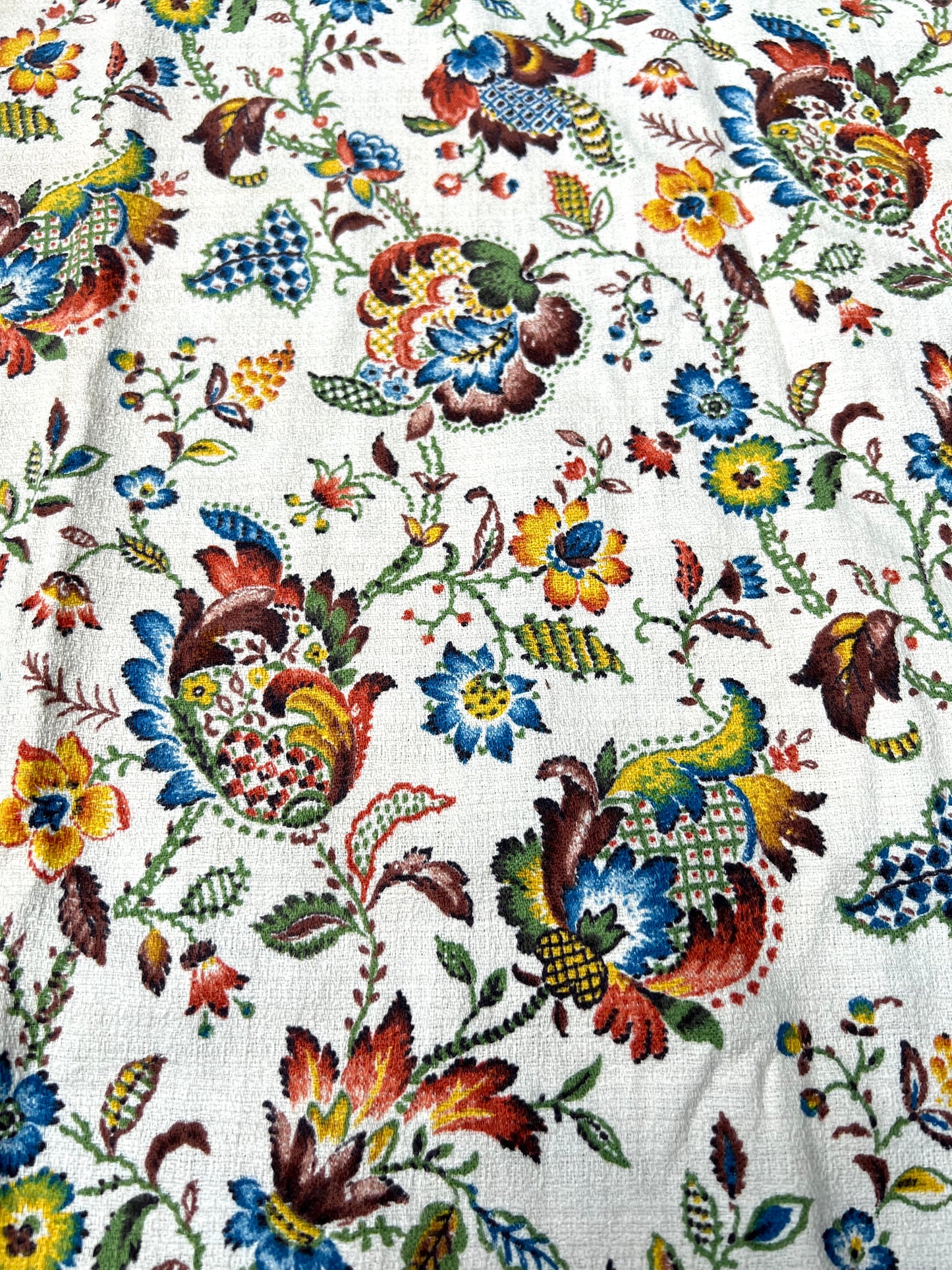 Mid Century European Crewel Style Print Slub Linen  34" x 57"