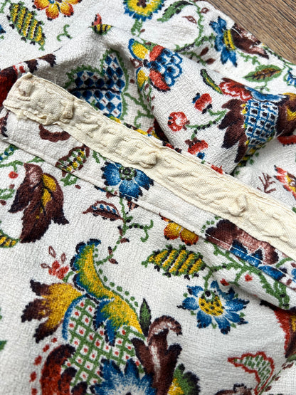 Mid Century European Crewel Style Print Slub Linen  34" x 57"