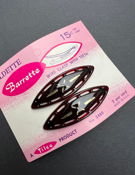 Pair of Happy Tortoiseshell and Gold 6cm Vintage  Hair Clip.