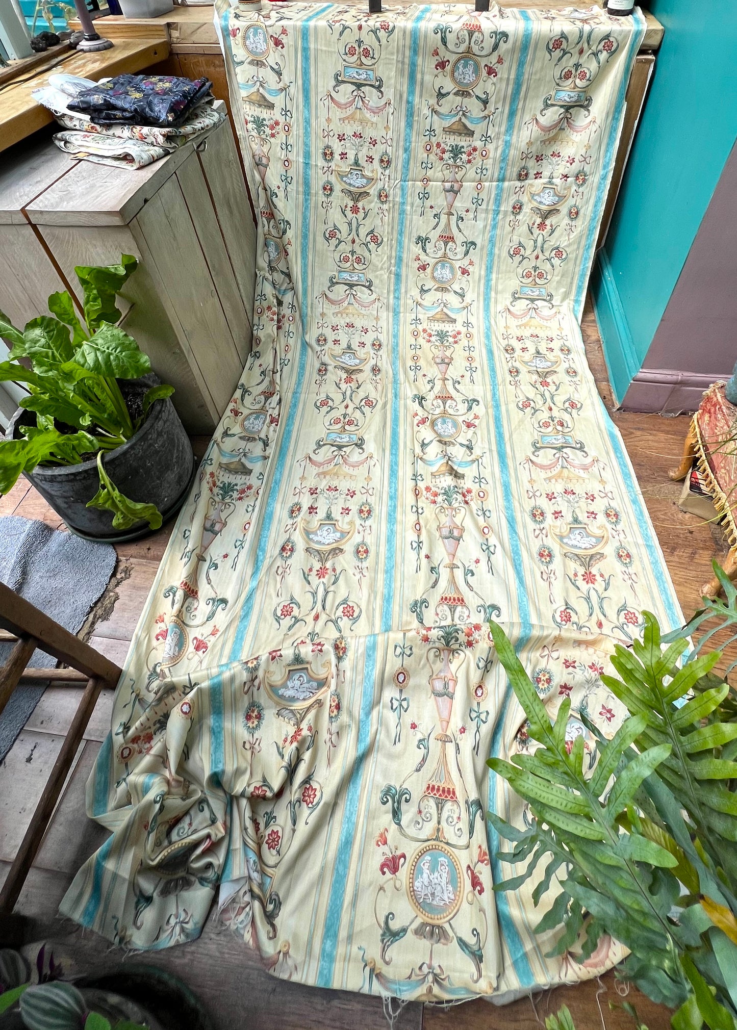 Large 58" x 129" Vintage Designer Neoclassical Arabesque Panel Heavy Sateen