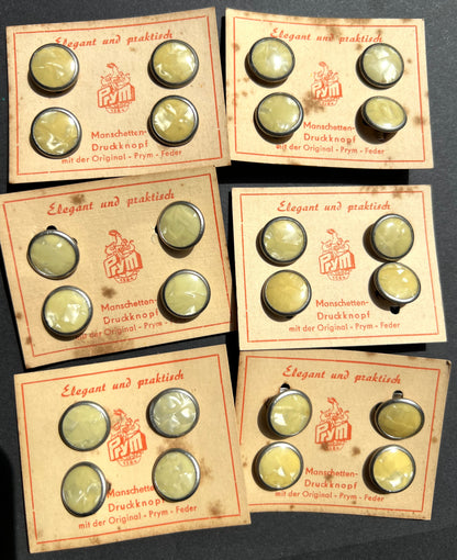 Vintage 1950s Sandy Yellow German Snap Push Button Cuff Links  on Foxed Cards