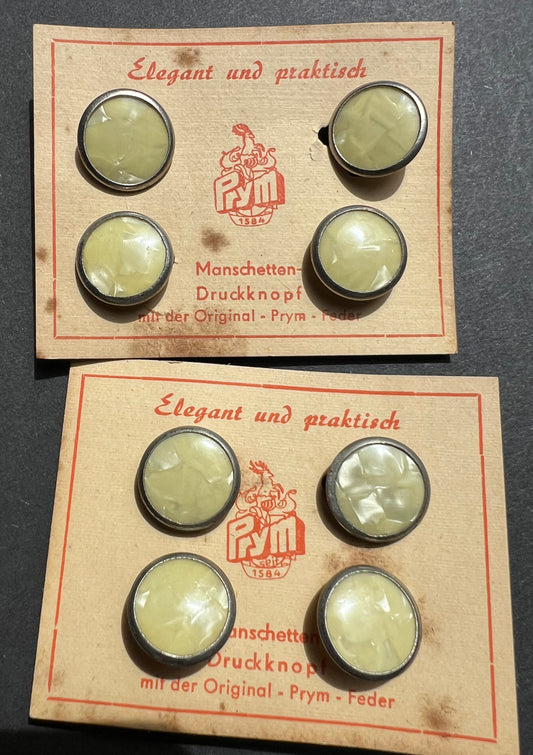 Vintage 1950s Sandy Yellow German Snap Push Button Cuff Links  on Foxed Cards