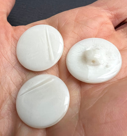 1 Gross (144) of 2.2cm Vintage White Glass Buttons with Interesting Effect.