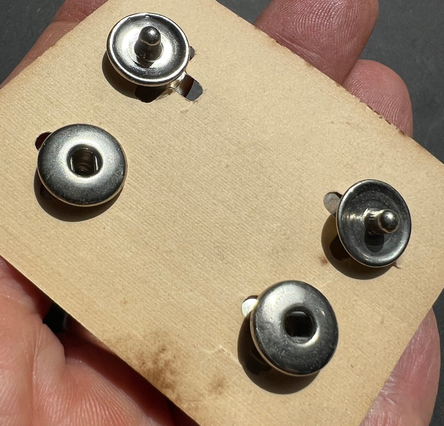 Vintage 1950s Caramel German Snap Push Button Cuff Links  on Foxed Cards