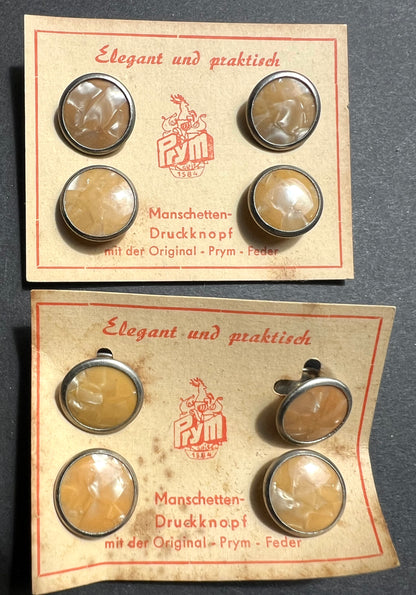 Vintage 1950s Caramel German Snap Push Button Cuff Links  on Foxed Cards