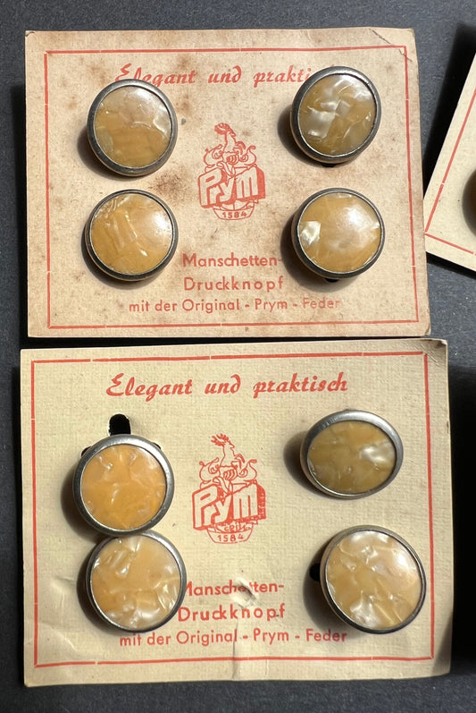 Vintage 1950s Caramel German Snap Push Button Cuff Links  on Foxed Cards