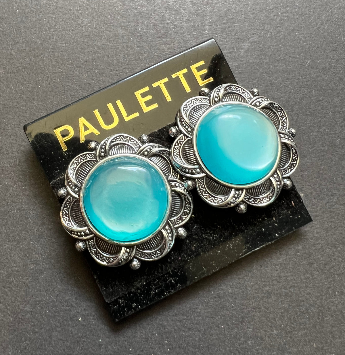 Vibrant Mid Century Blue Centred Clip On Earrings