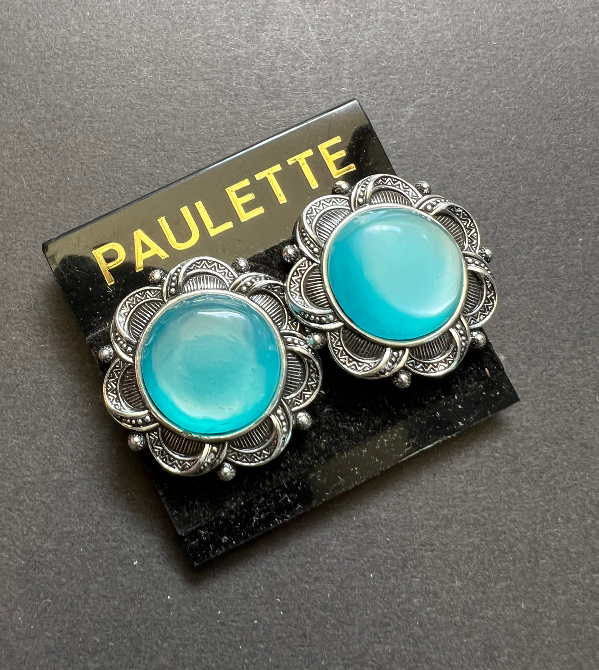 Vibrant Mid Century Blue Centred Clip On Earrings