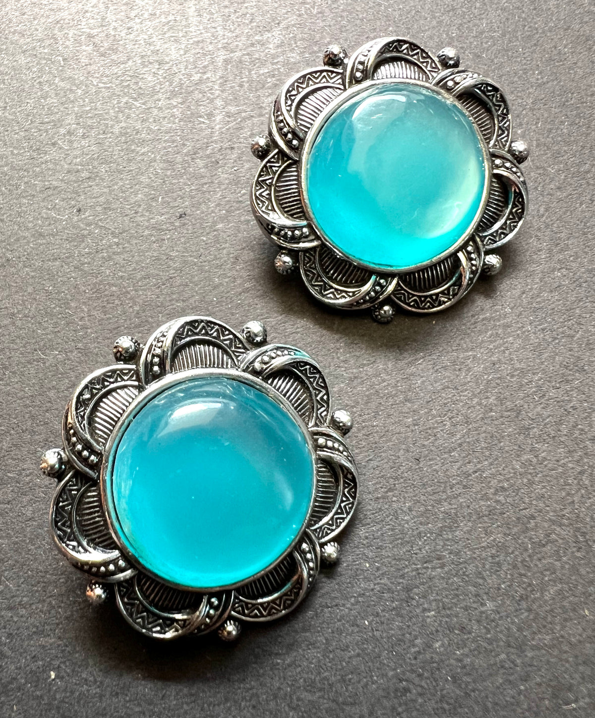 Vibrant Mid Century Blue Centred Clip On Earrings