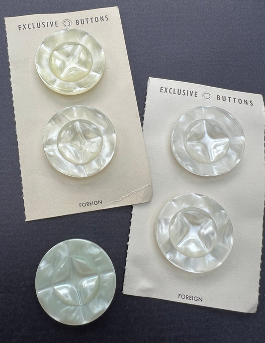2 Moulded 3.5cm Vintage Lucite Buttons - Cream or White