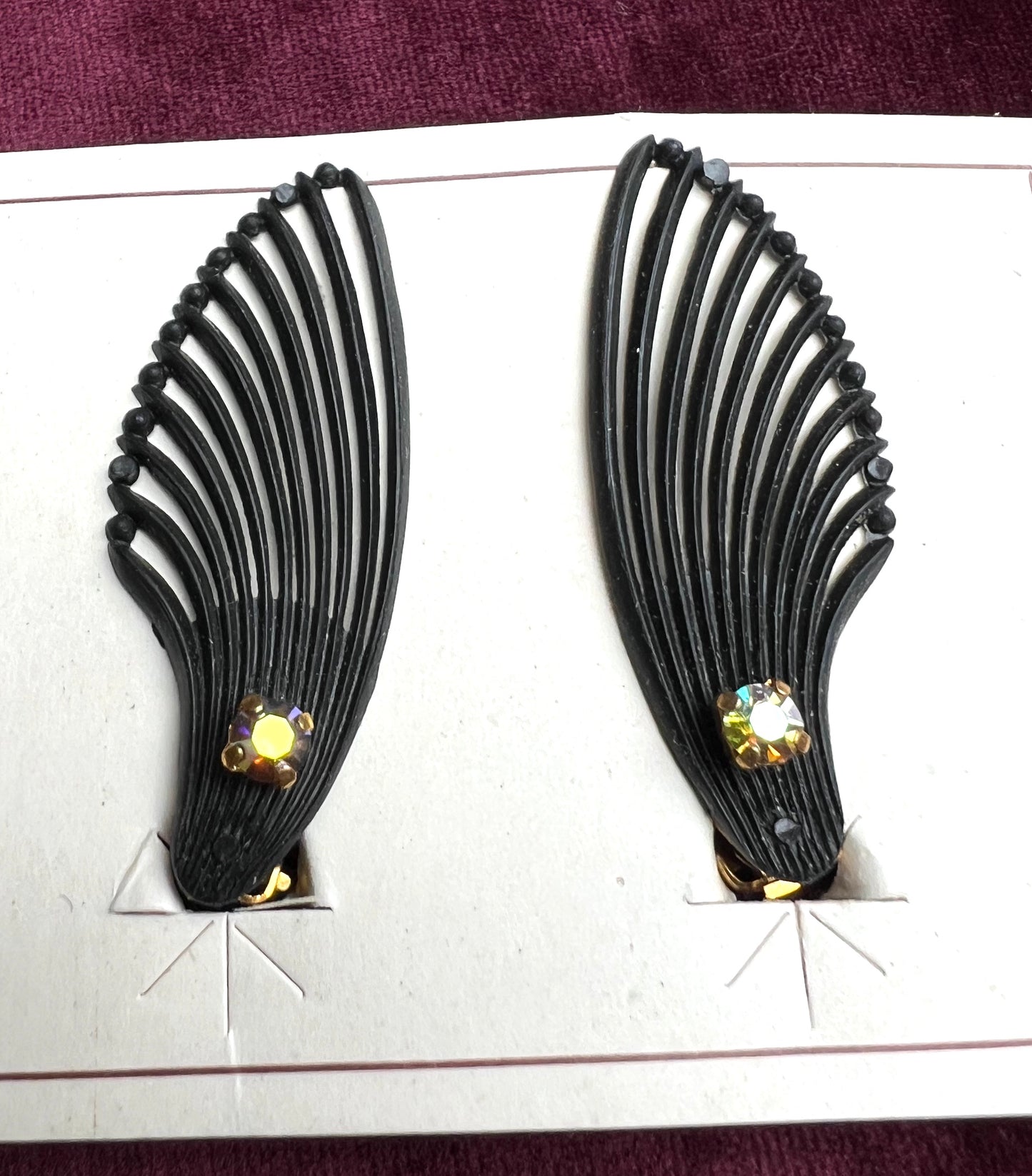 Black Diamante Centred Vintage 1950s Clip on Earrings