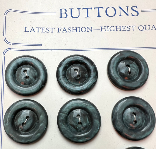 Interesting 1940s Metallic Blue Grey 2cm -Buttons Sheet of 24 -Made in England