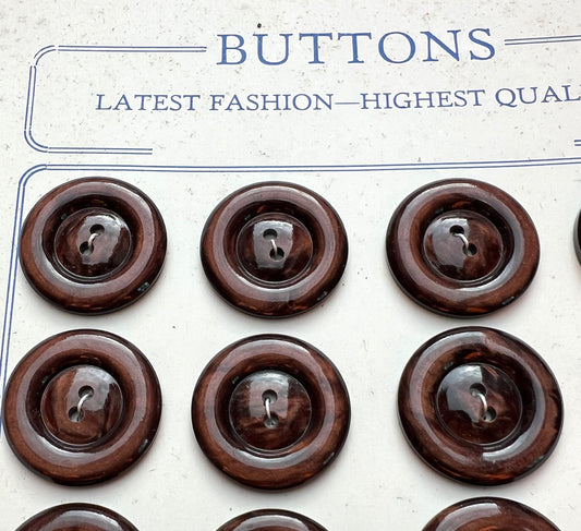 Sheet of 24 or 6 Made in England 1940s Chunky Chestnut Brown Buttons 1.5, 1.8cm or 2.2m wide.