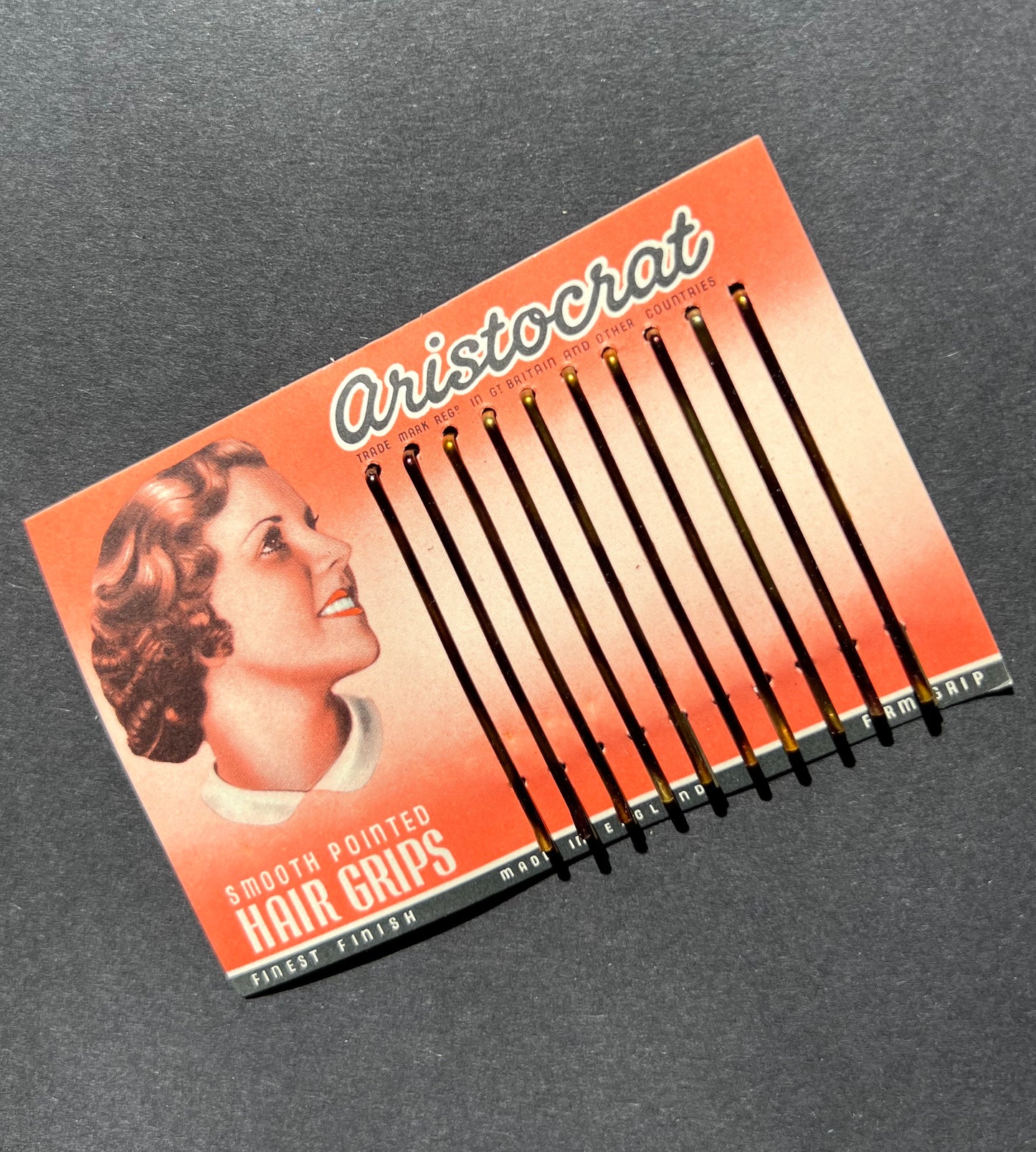 Only For Upper Class Hair.. Display Card of 1930s ARISTOCRAT Hair Grips Made in England