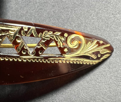 Intricate Tortoiseshell and Gold Vintage French Barrette.