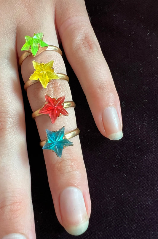 4 Happy Vintage Adjustable Neon Star Rings
