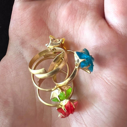 4 Happy Vintage Adjustable Neon Star Rings