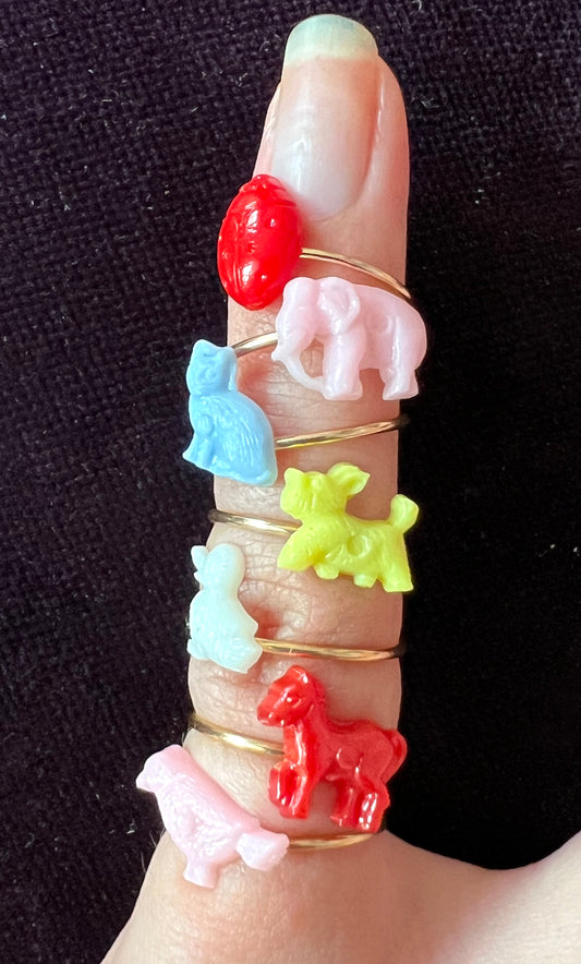7 Tiny Vintage Childrens Animal Rings