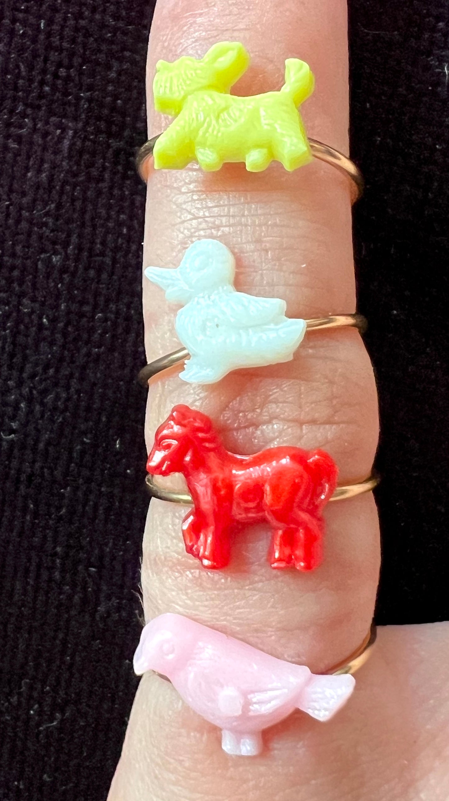 7 Tiny Vintage Childrens Animal Rings