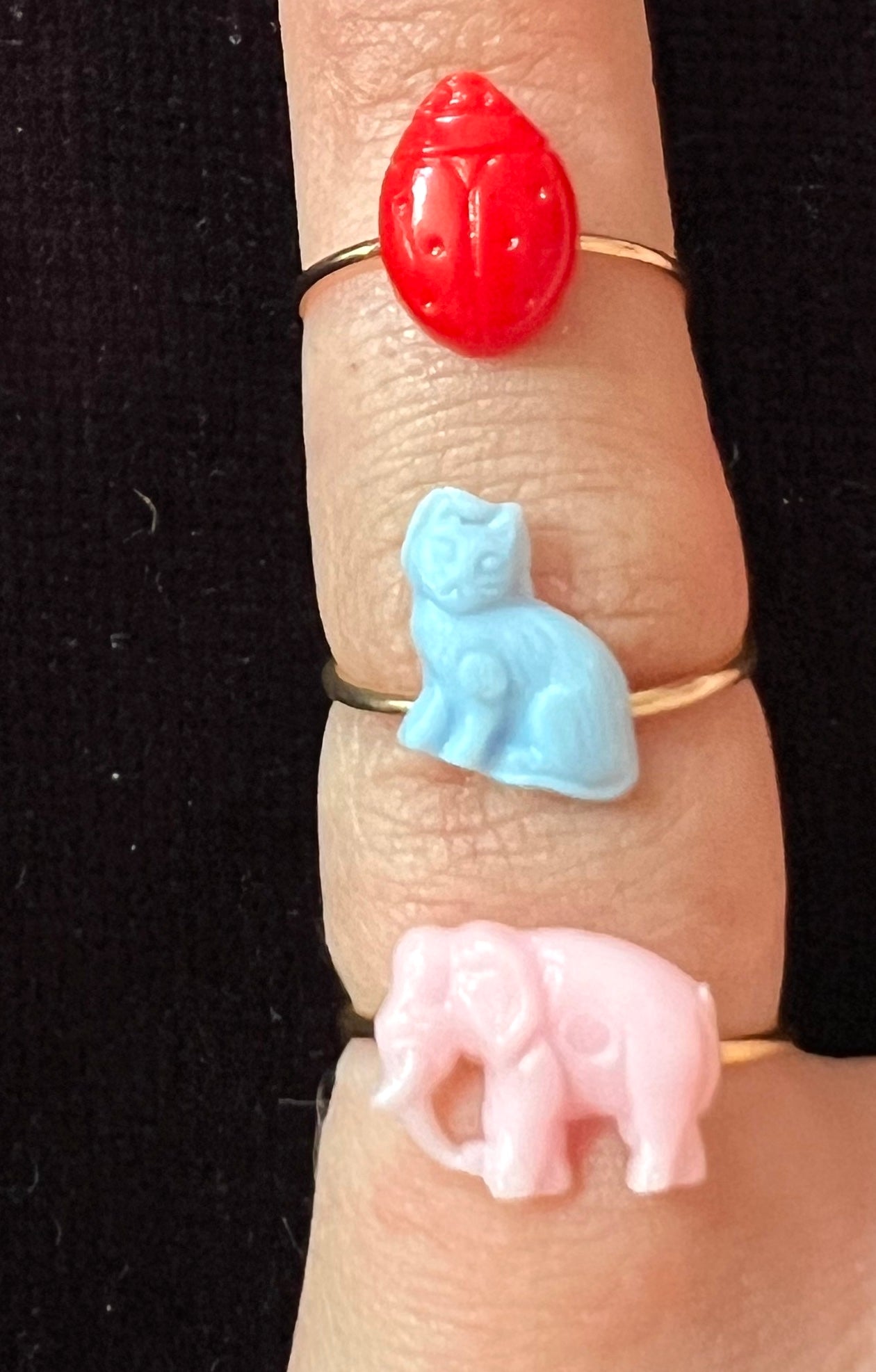 7 Tiny Vintage Childrens Animal Rings